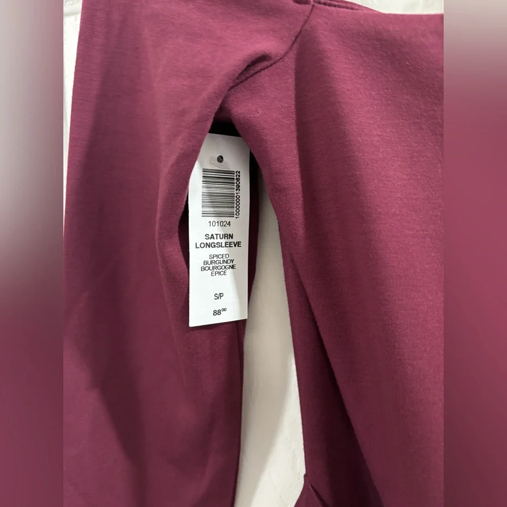 NWT Aritzia Wilfred Saturn Long sleeve Midi Jersey Dress Size S Burgundy - Picture 4 of 7